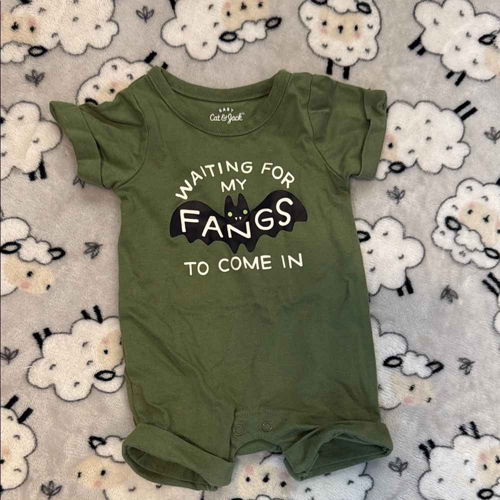Cat & Jack Green Bodysuit Playful Fangs Design